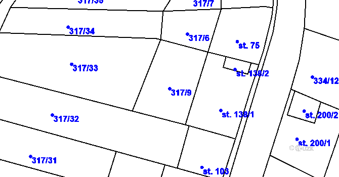 Parcela st. 317/9 v KÚ Třebichovice, Katastrální mapa