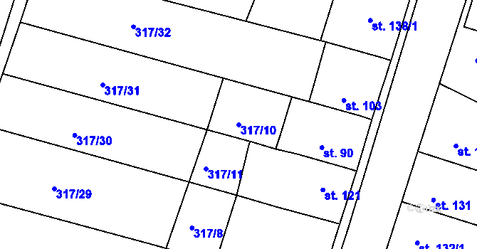 Parcela st. 317/10 v KÚ Třebichovice, Katastrální mapa