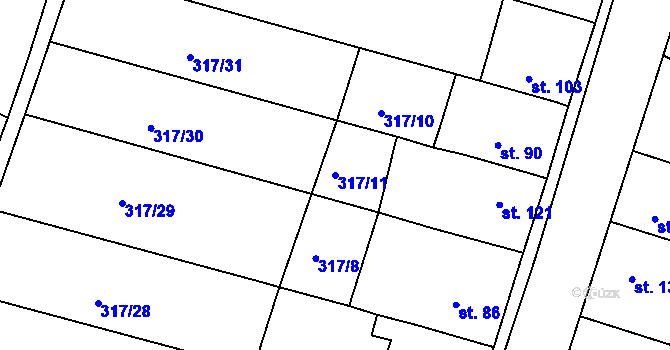 Parcela st. 317/11 v KÚ Třebichovice, Katastrální mapa