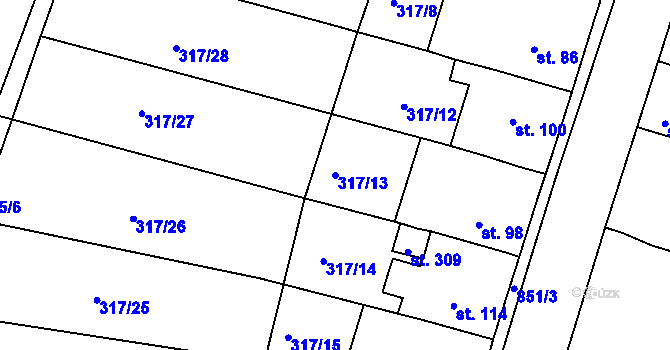 Parcela st. 317/13 v KÚ Třebichovice, Katastrální mapa
