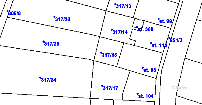 Parcela st. 317/15 v KÚ Třebichovice, Katastrální mapa