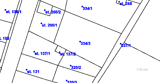 Parcela st. 334/3 v KÚ Třebichovice, Katastrální mapa