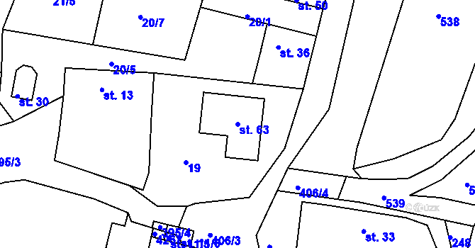 Parcela st. 63 v KÚ Třebiště, Katastrální mapa