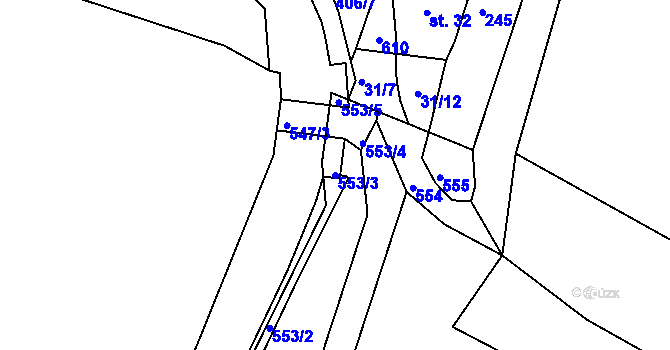 Parcela st. 553/3 v KÚ Třebiště, Katastrální mapa