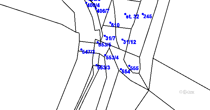 Parcela st. 553/4 v KÚ Třebiště, Katastrální mapa
