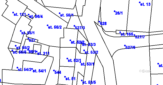 Parcela st. 53/3 v KÚ Třebívlice, Katastrální mapa