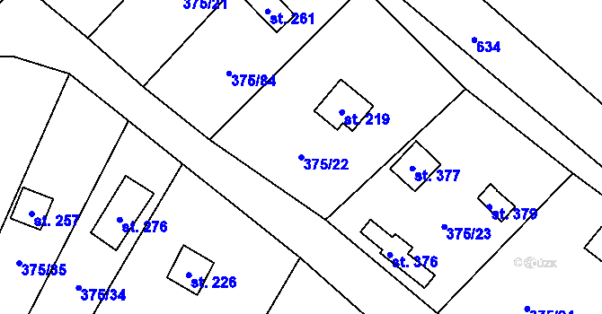Parcela st. 375/22 v KÚ Třebívlice, Katastrální mapa