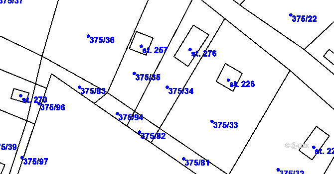 Parcela st. 375/34 v KÚ Třebívlice, Katastrální mapa