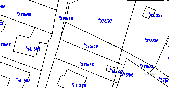 Parcela st. 375/38 v KÚ Třebívlice, Katastrální mapa