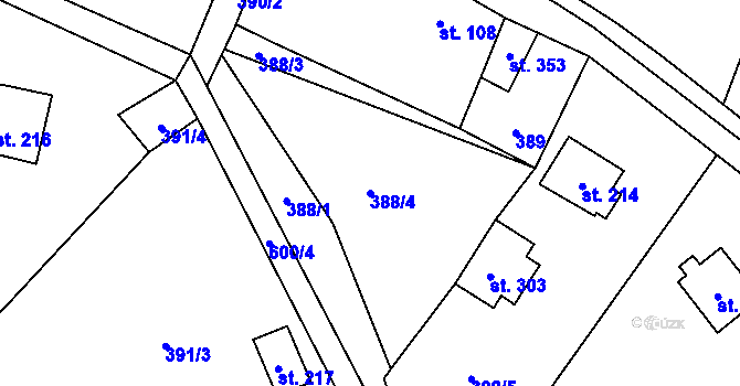 Parcela st. 388/4 v KÚ Třebívlice, Katastrální mapa