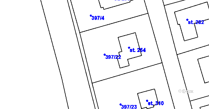 Parcela st. 397/22 v KÚ Třebívlice, Katastrální mapa