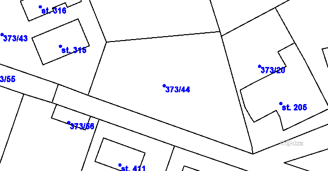 Parcela st. 373/44 v KÚ Třebívlice, Katastrální mapa