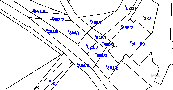 Parcela st. 622/3 v KÚ Třebívlice, Katastrální mapa