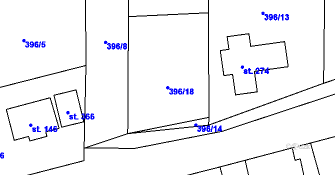 Parcela st. 396/18 v KÚ Třebívlice, Katastrální mapa