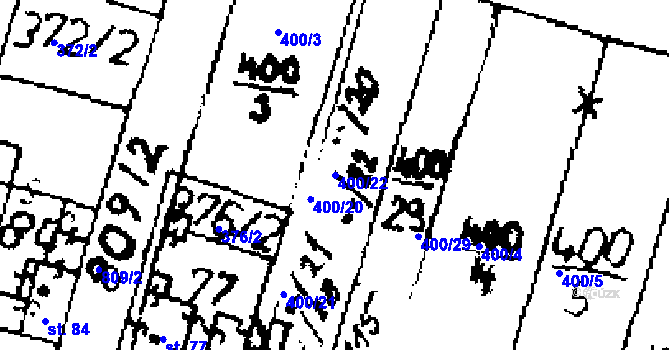 Parcela st. 400/22 v KÚ Třebíz, Katastrální mapa