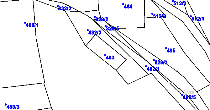 Parcela st. 483 v KÚ Bozdíš, Katastrální mapa