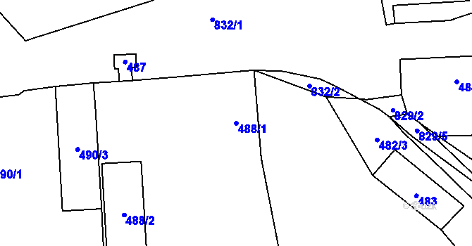 Parcela st. 488/1 v KÚ Bozdíš, Katastrální mapa
