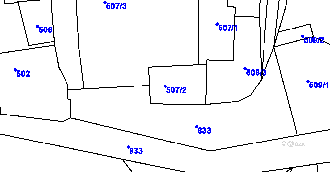 Parcela st. 507/2 v KÚ Bozdíš, Katastrální mapa