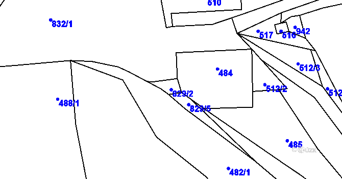 Parcela st. 829/2 v KÚ Bozdíš, Katastrální mapa