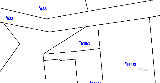 Parcela st. 518/3 v KÚ Bozdíš, Katastrální mapa