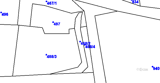 Parcela st. 468/2 v KÚ Bozdíš, Katastrální mapa