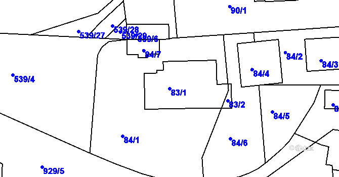 Parcela st. 83/1 v KÚ Třebnice u Domažlic, Katastrální mapa