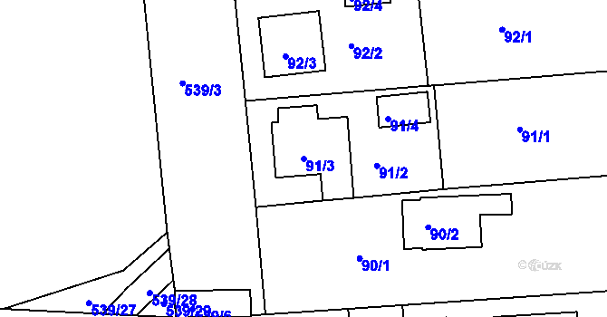 Parcela st. 91/3 v KÚ Třebnice u Domažlic, Katastrální mapa