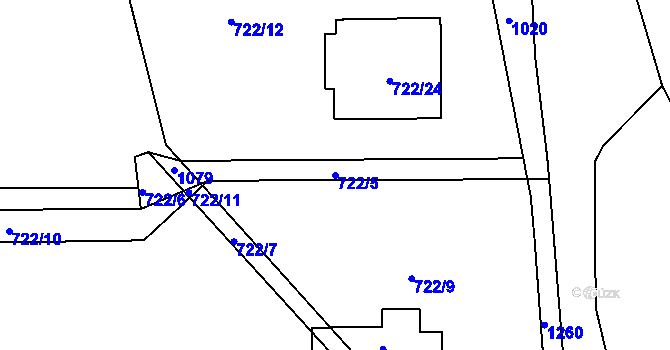 Parcela st. 722/5 v KÚ Třebnice u Domažlic, Katastrální mapa
