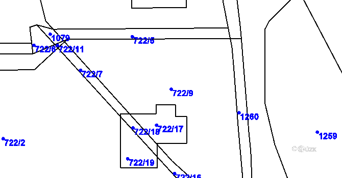 Parcela st. 722/9 v KÚ Třebnice u Domažlic, Katastrální mapa