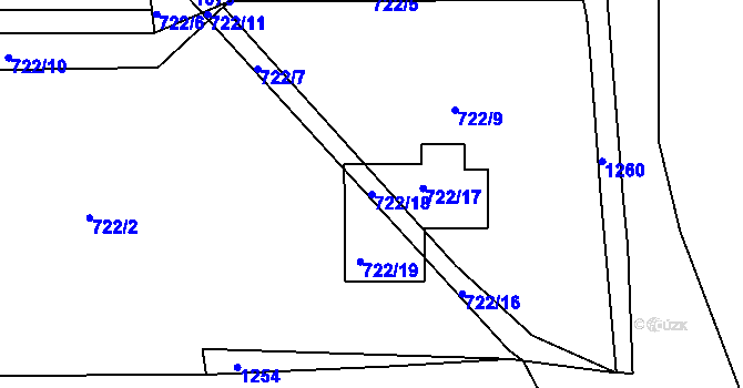 Parcela st. 722/18 v KÚ Třebnice u Domažlic, Katastrální mapa