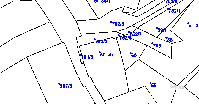 Parcela st. 65 v KÚ Třebnice, Katastrální mapa
