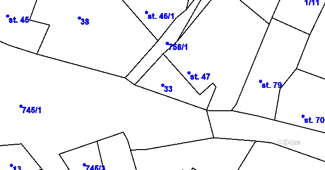 Parcela st. 33 v KÚ Třebnice, Katastrální mapa