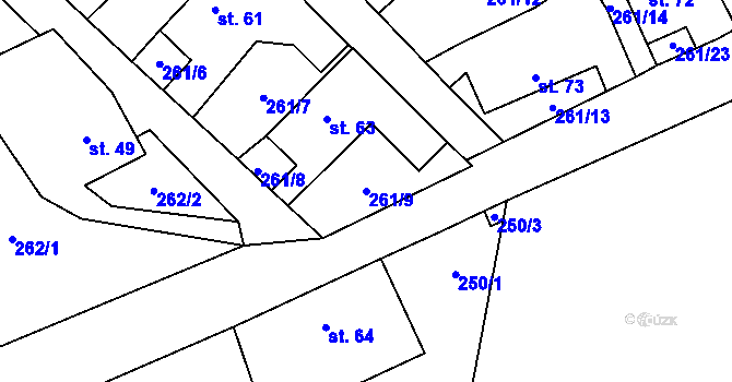 Parcela st. 261/9 v KÚ Třebnice, Katastrální mapa
