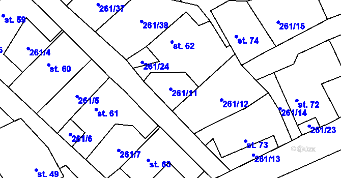 Parcela st. 261/11 v KÚ Třebnice, Katastrální mapa