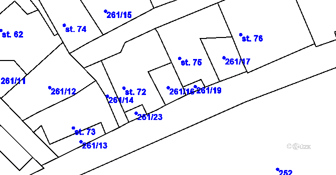 Parcela st. 261/16 v KÚ Třebnice, Katastrální mapa