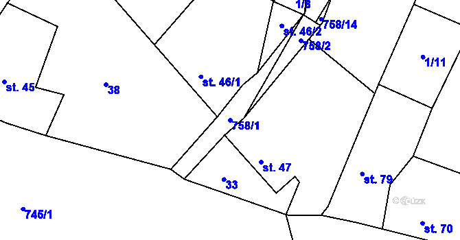 Parcela st. 758/1 v KÚ Třebnice, Katastrální mapa