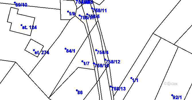 Parcela st. 758/4 v KÚ Třebnice, Katastrální mapa