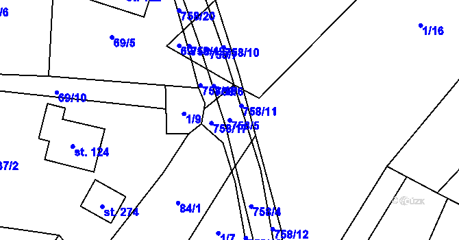 Parcela st. 758/5 v KÚ Třebnice, Katastrální mapa
