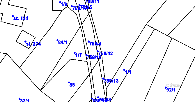 Parcela st. 758/12 v KÚ Třebnice, Katastrální mapa