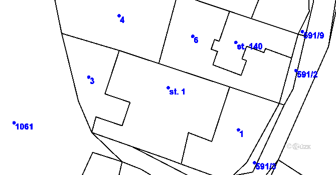 Parcela st. 1 v KÚ Třebnouševes, Katastrální mapa