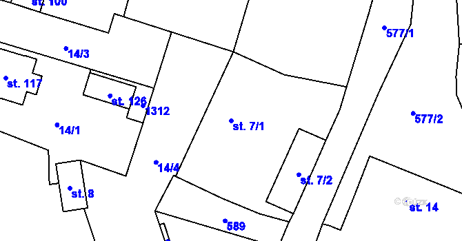 Parcela st. 7/1 v KÚ Třebnouševes, Katastrální mapa