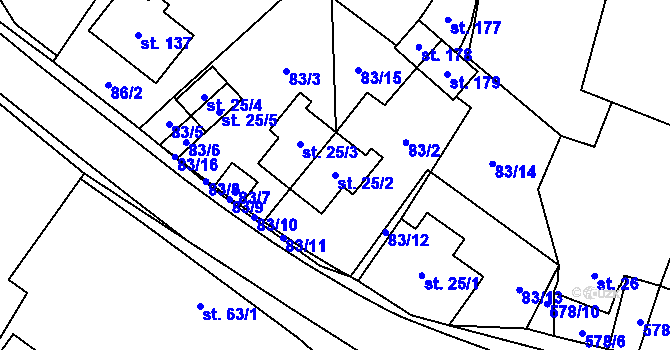 Parcela st. 25/2 v KÚ Třebnouševes, Katastrální mapa