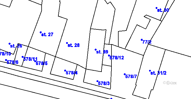Parcela st. 89 v KÚ Třebnouševes, Katastrální mapa