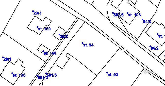 Parcela st. 94 v KÚ Třebnouševes, Katastrální mapa