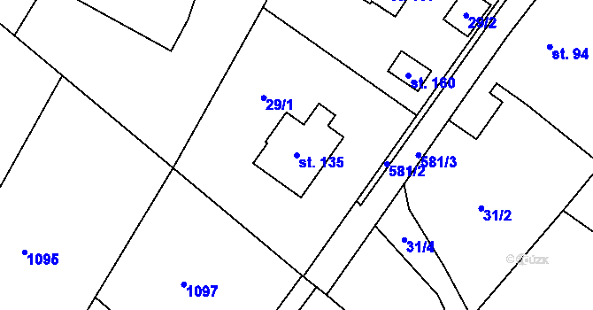 Parcela st. 135 v KÚ Třebnouševes, Katastrální mapa