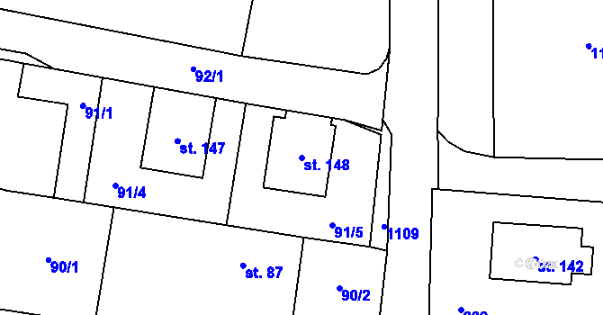 Parcela st. 148 v KÚ Třebnouševes, Katastrální mapa
