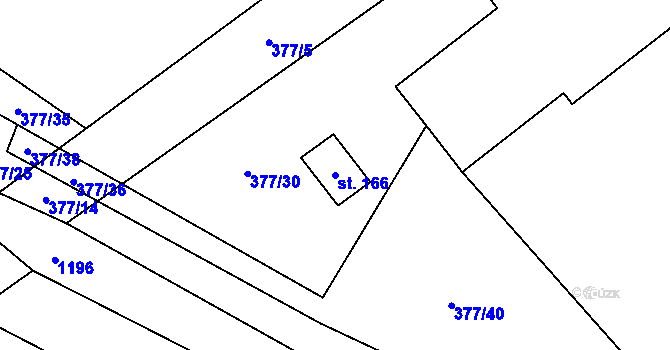 Parcela st. 166 v KÚ Třebnouševes, Katastrální mapa