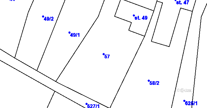 Parcela st. 57 v KÚ Třebnouševes, Katastrální mapa