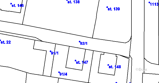 Parcela st. 92/1 v KÚ Třebnouševes, Katastrální mapa