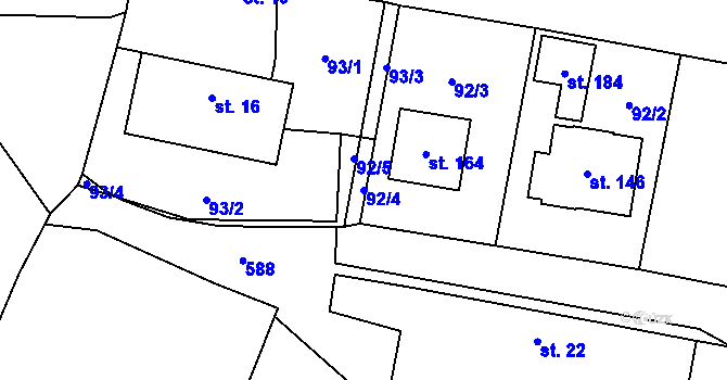 Parcela st. 92/4 v KÚ Třebnouševes, Katastrální mapa